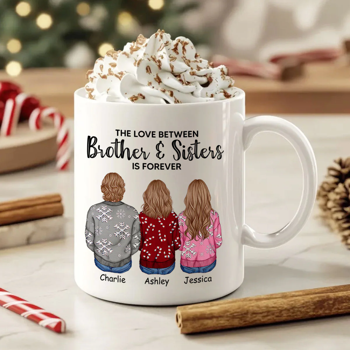 Personalized Siblings Christmas Mug, Personalized Brothers and Sisters Ornament, Siblings Gift - Image 4