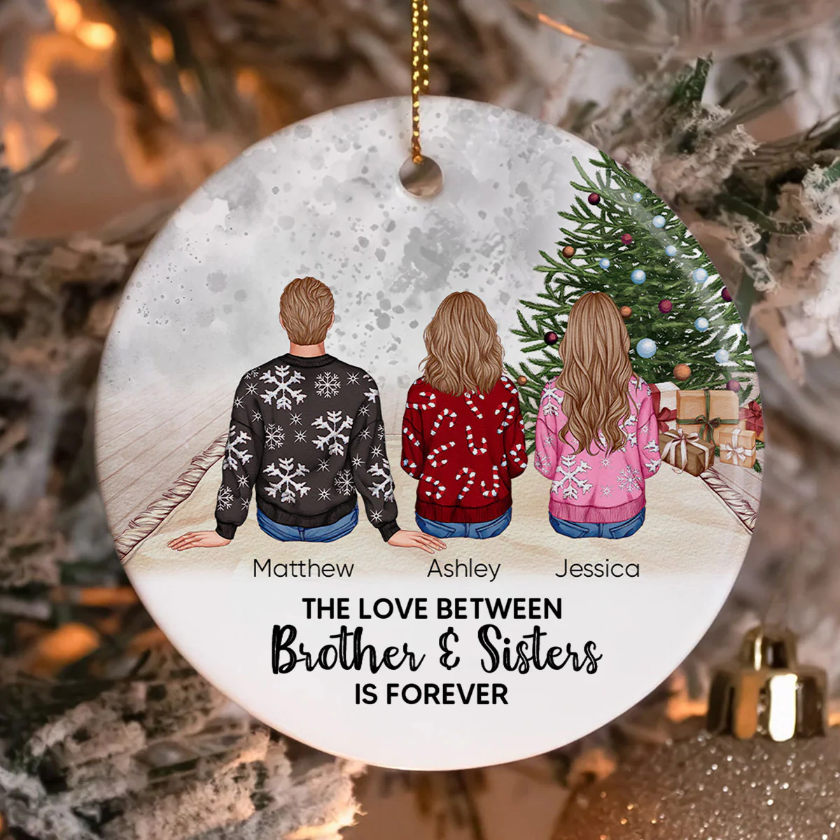 Personalized Siblings Christmas Tree Cozy Inside Ornament, Personalized Brothers and Sisters Ornament, Siblings Gift - Image 6