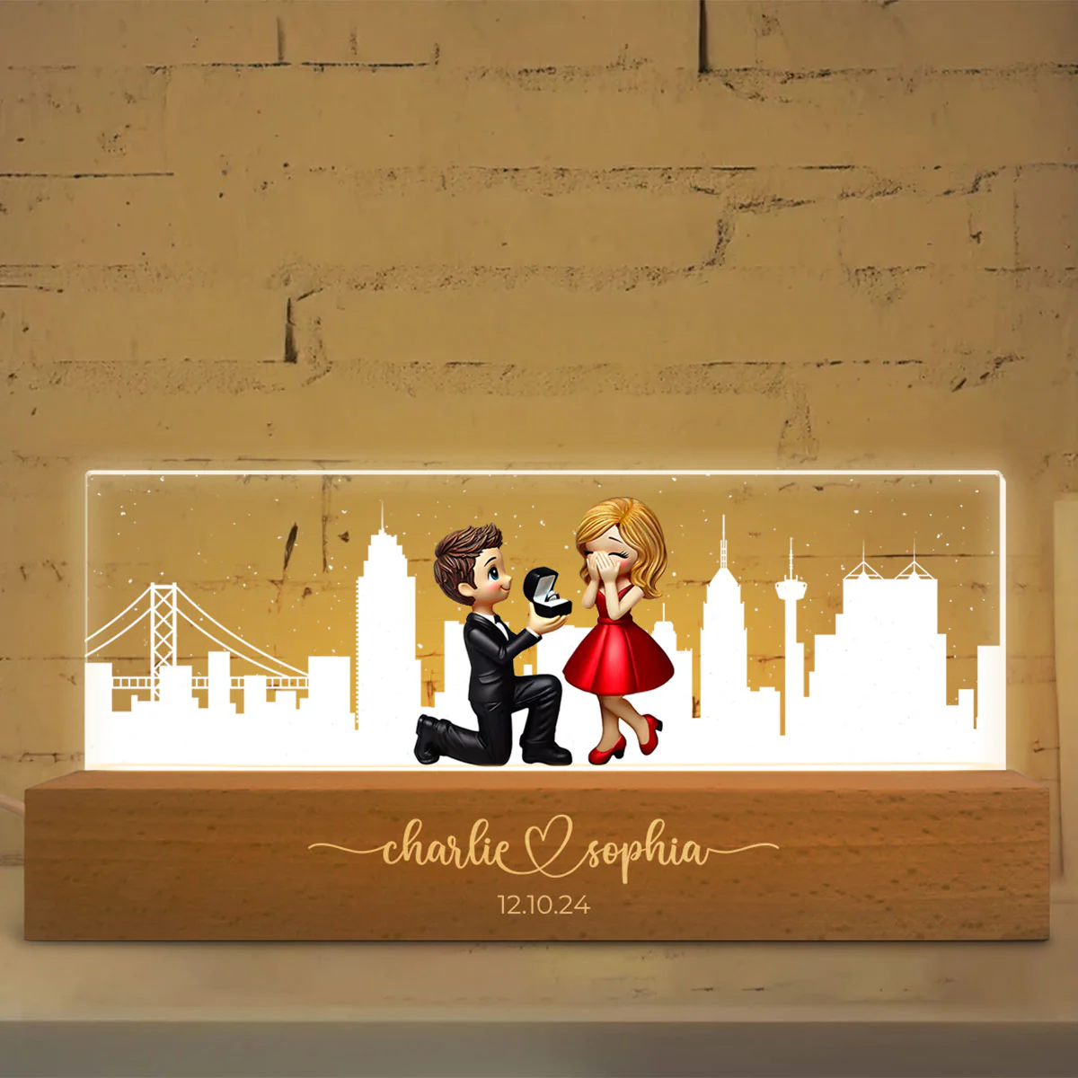 Personalized Skyline LED Night Light Anniversary Gift, Engagement Gift, Bridal Shower Gift for Couple, Best Friends - Image 2