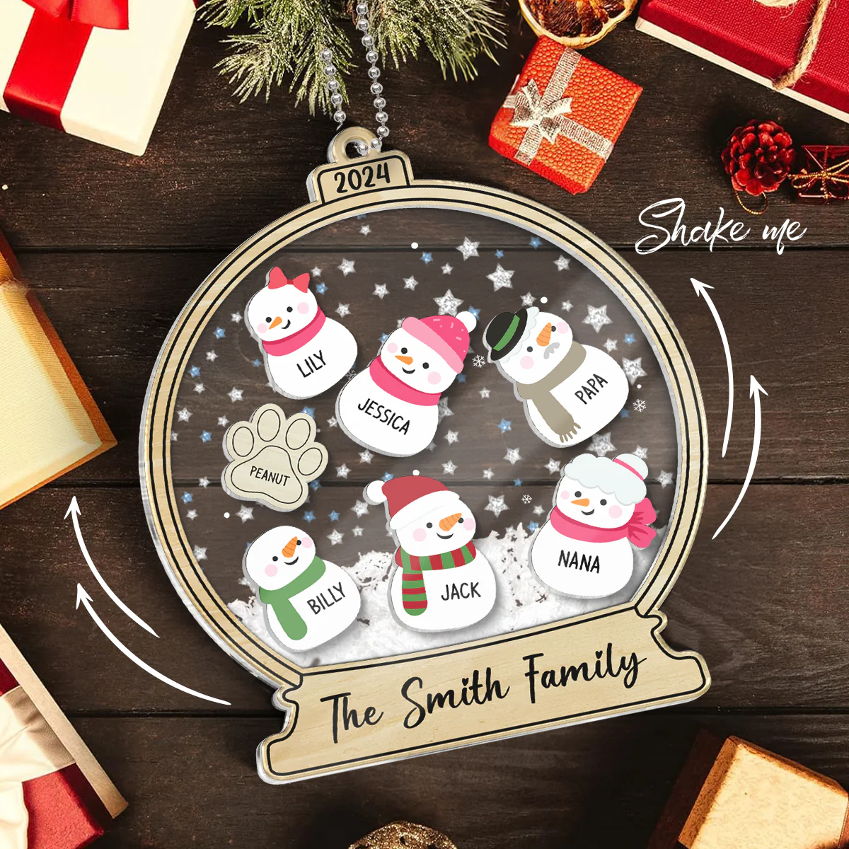 Personalized Snowman Family Christmas 4D Shaker Ornament 2024, Family Christmas Gift