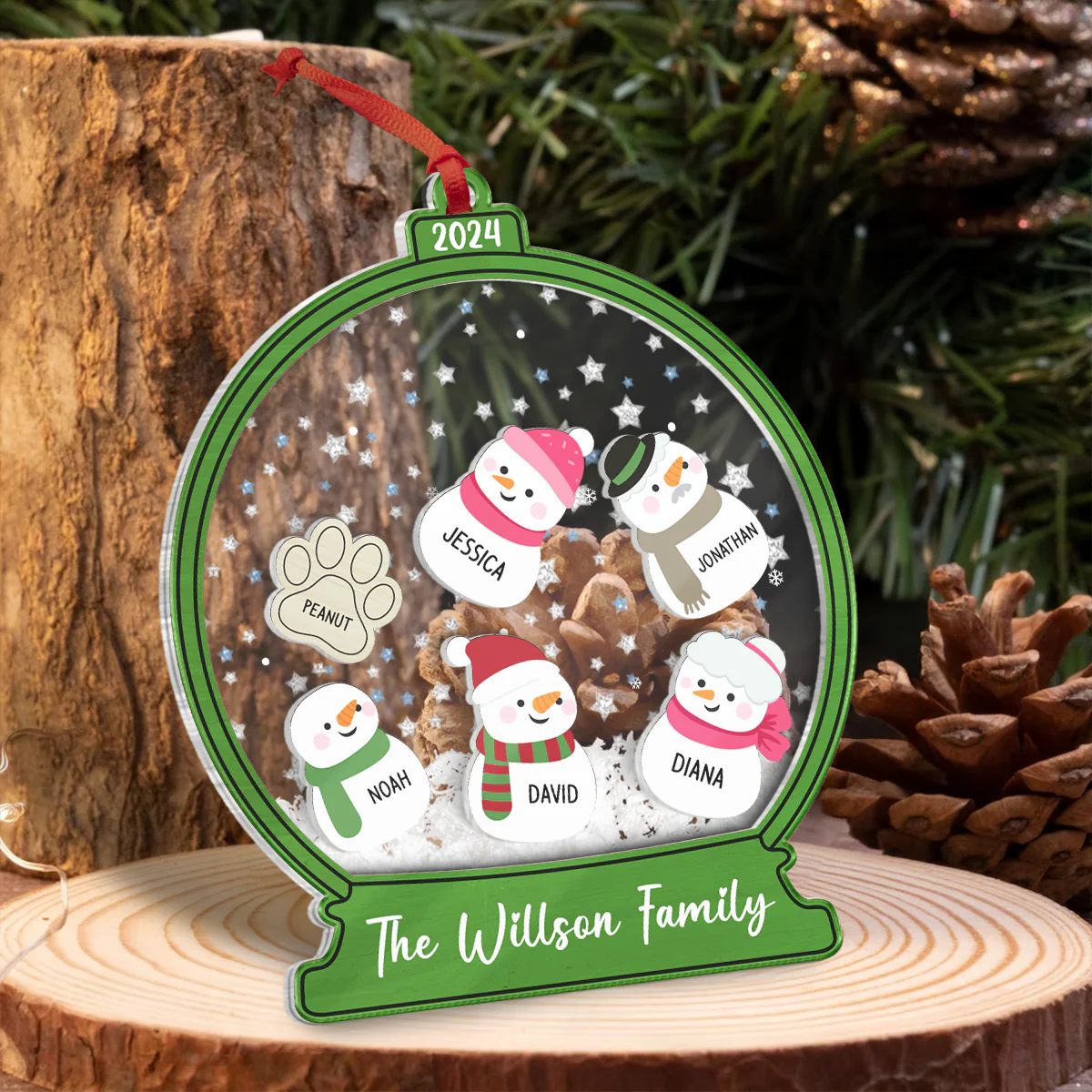 Personalized Snowman Family Christmas 4D Shaker Ornament 2024, Family Christmas Gift - Image 2