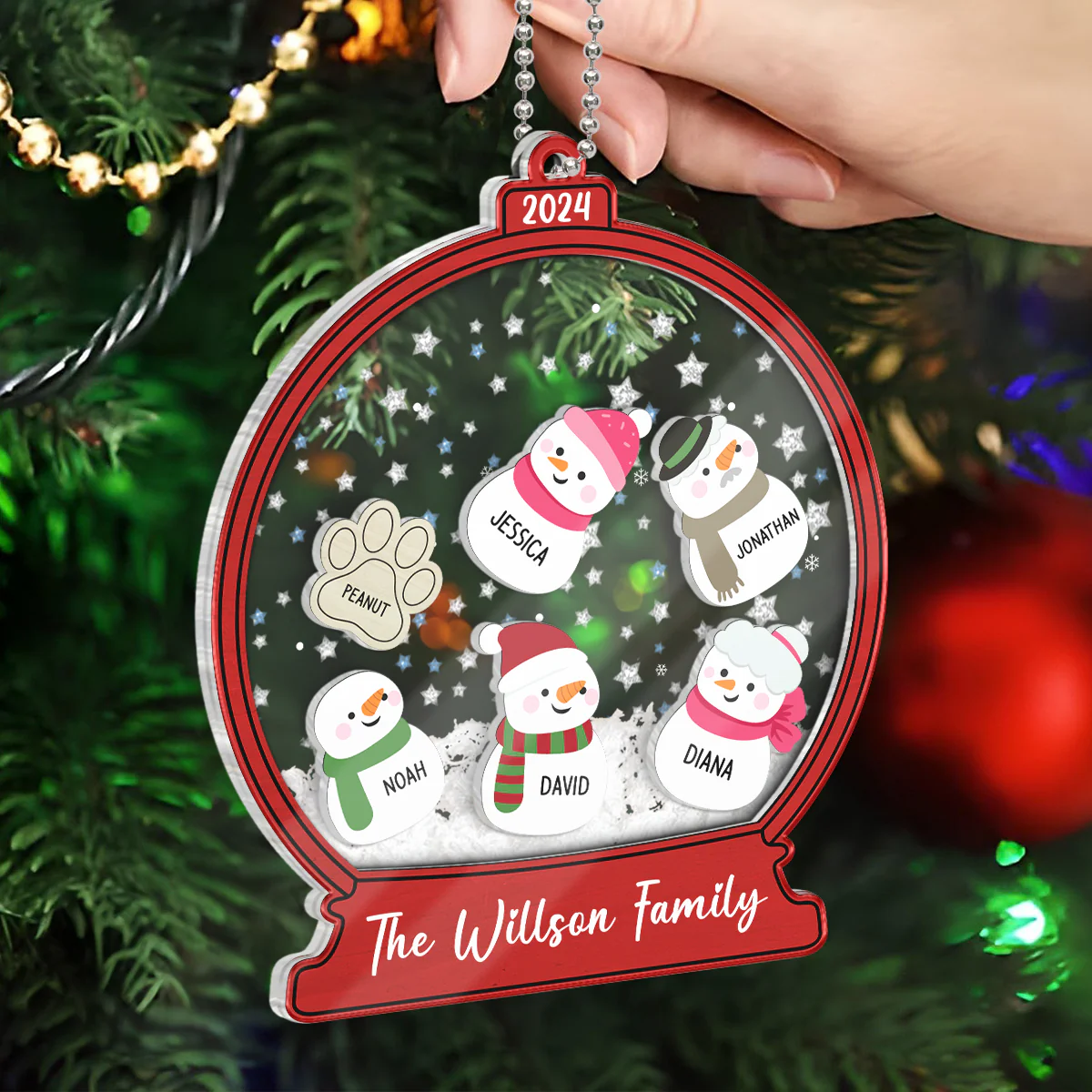 Personalized Snowman Family Christmas 4D Shaker Ornament 2024, Family Christmas Gift - Image 3