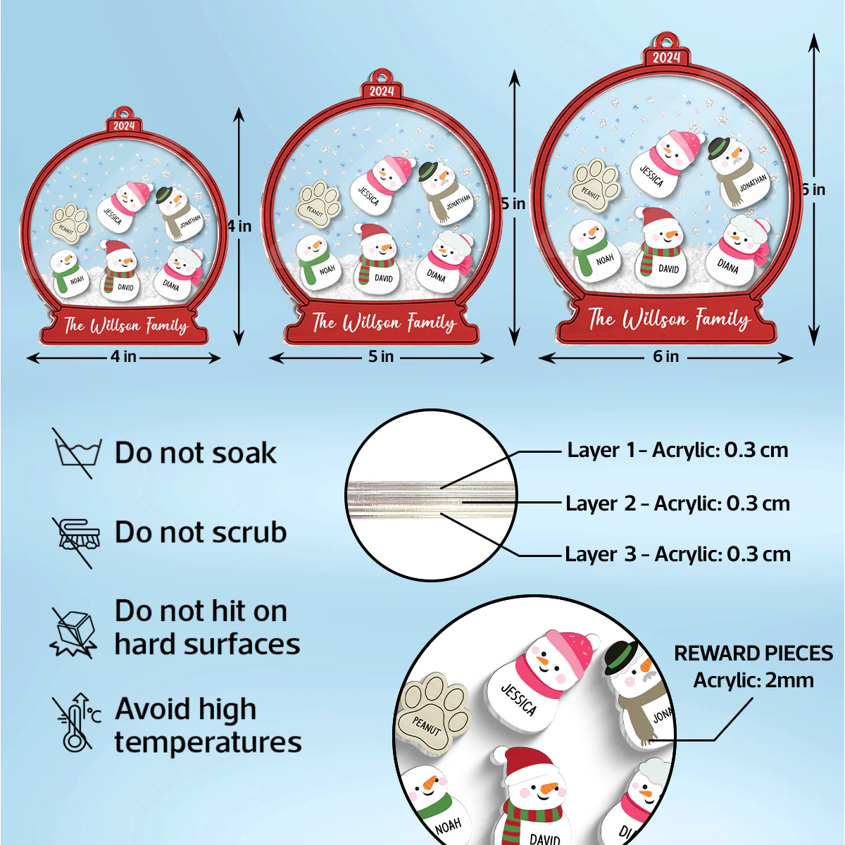Personalized Snowman Family Christmas 4D Shaker Ornament 2024, Family Christmas Gift - Image 7