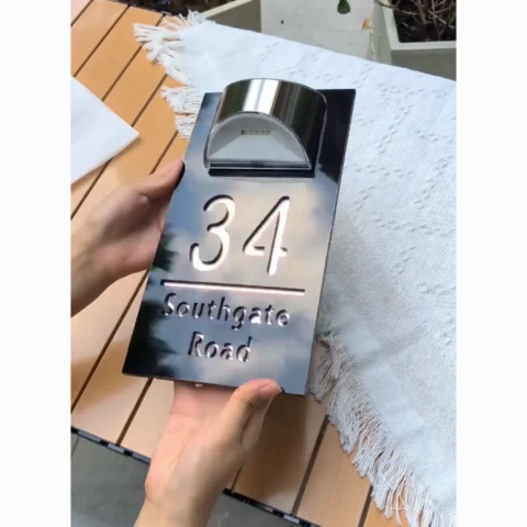 Modern Personalized House Number Address Sign With Waterproof Solar Powered LED Light - Image 2