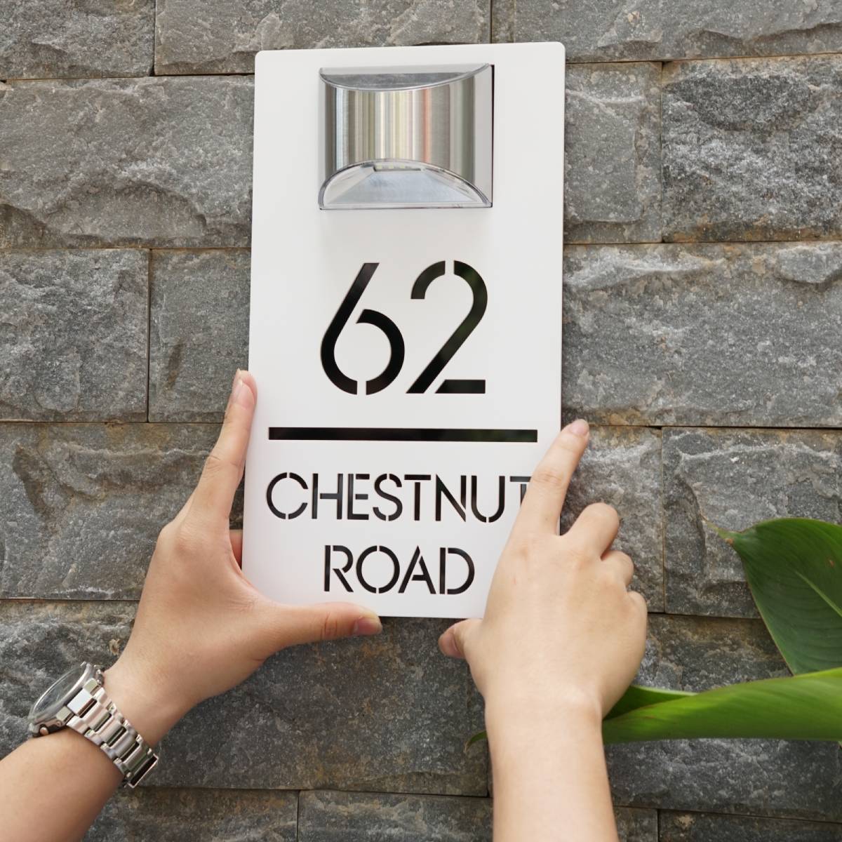 Modern Personalized House Number Address Sign With Waterproof Solar Powered LED Light - Image 3