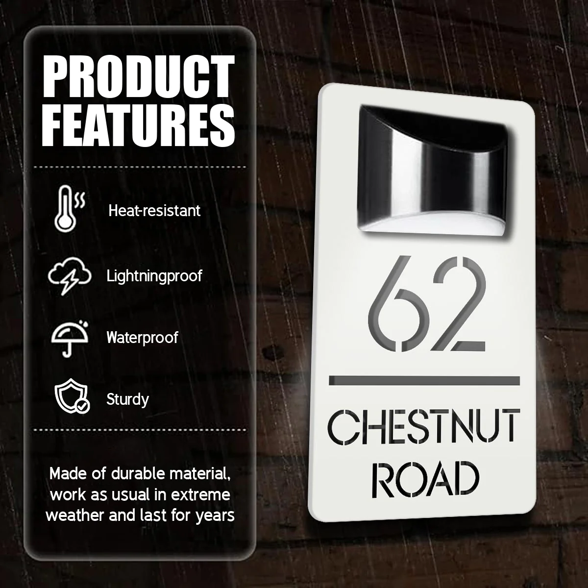 Modern Personalized House Number Address Sign With Waterproof Solar Powered LED Light - Image 9