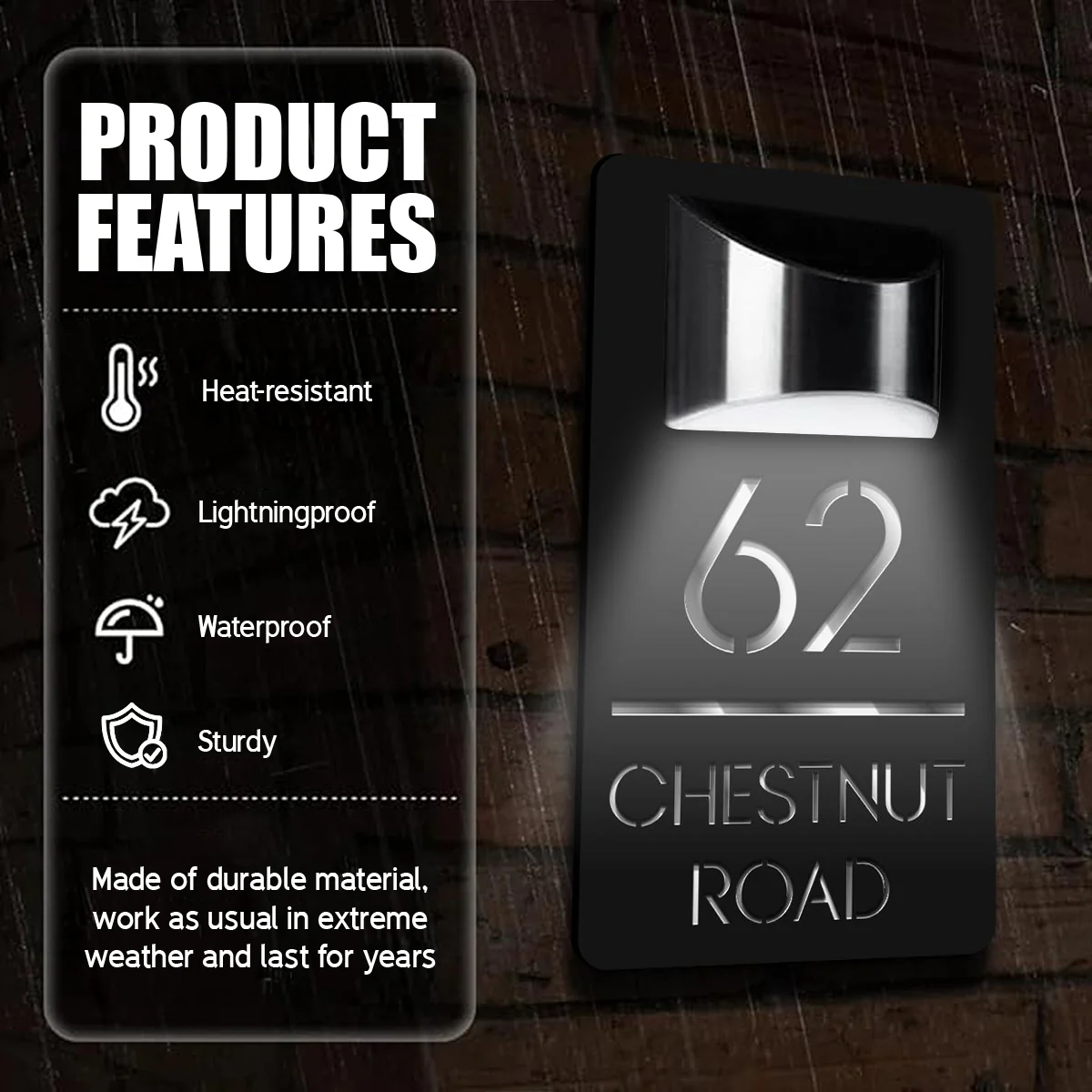 Modern Personalized House Number Address Sign With Waterproof Solar Powered LED Light, Home Decoration, Gift For Family - Image 5