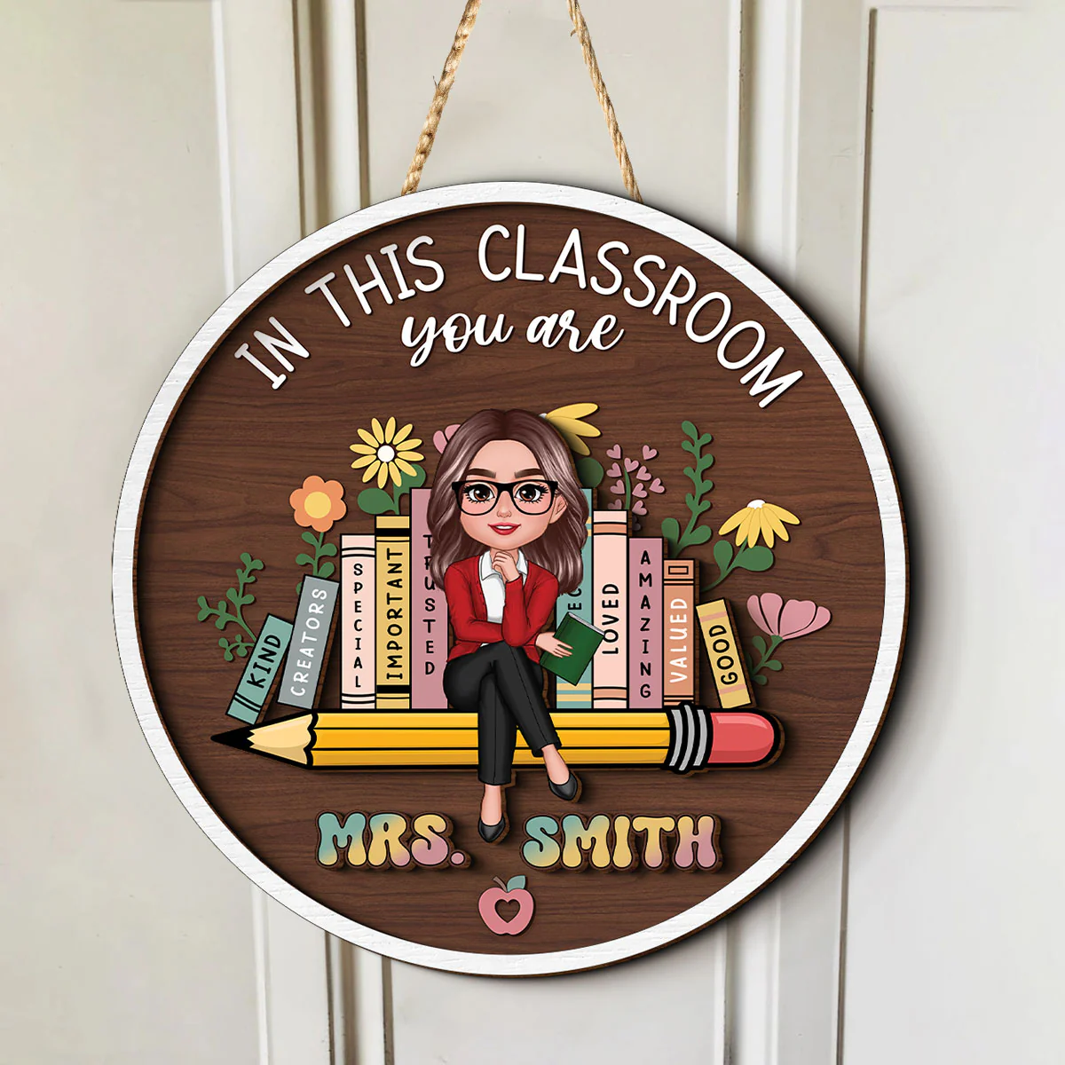 Personalized Teacher 2 Layer Door Hanger, Teacher Appreciation Gifts, Custom Name Sign Plate for Desk, Teacher Welcome Sign - Image 3