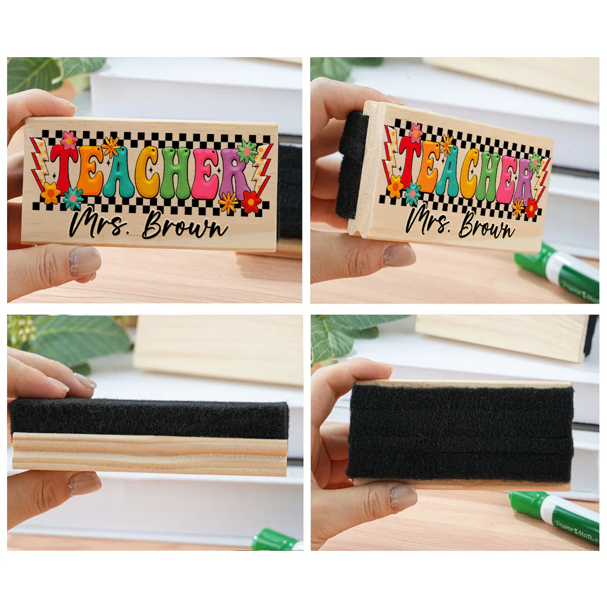 Personalized Teacher Whiteboard Eraser, Custom Teacher Appreciation Gifts, Chalkboard Eraser with Marker, Preschool Teacher Name gifts - Image 13