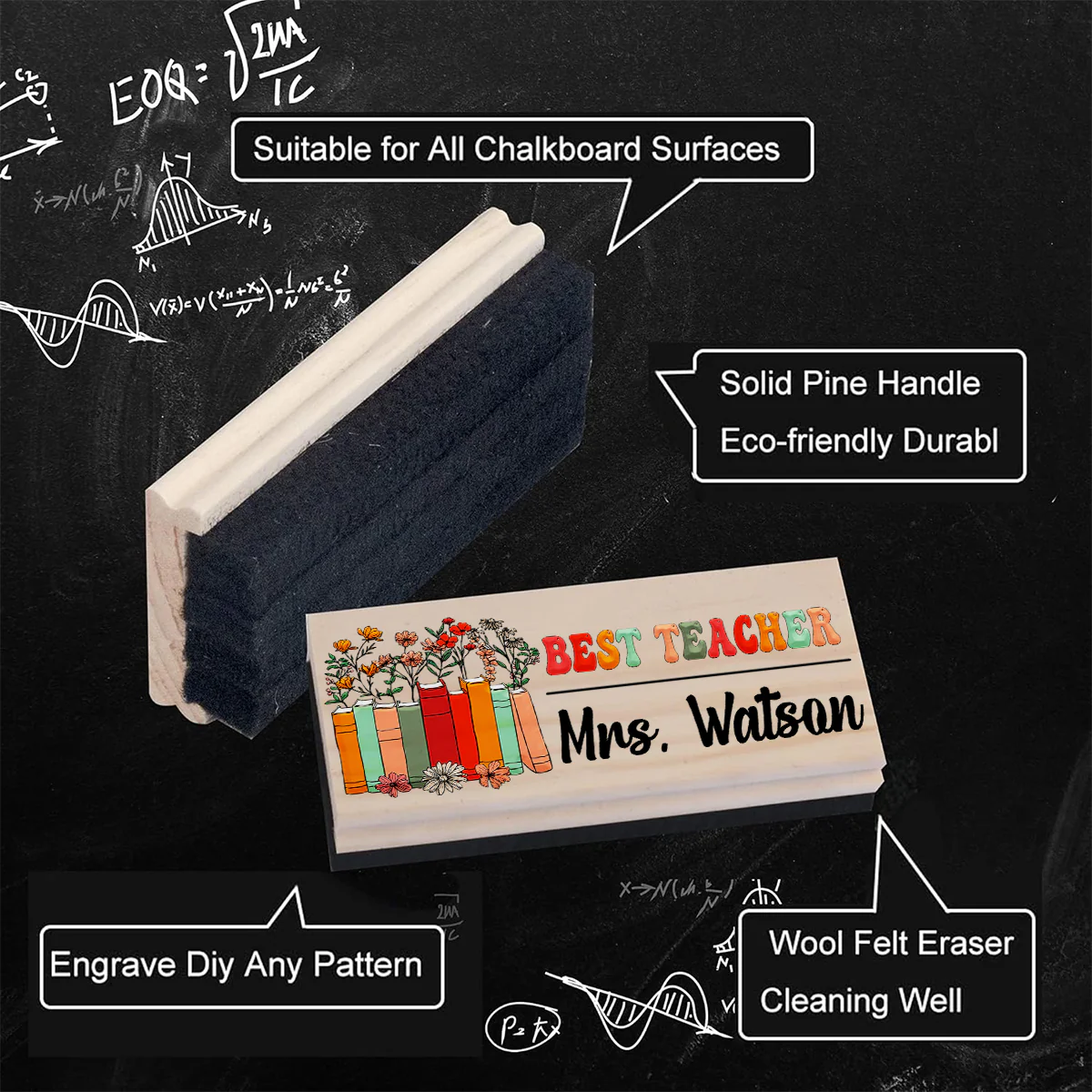 Personalized Teacher Whiteboard Eraser, Custom Teacher Appreciation Gifts, Chalkboard Eraser with Marker, Preschool Teacher Name gifts - Image 15