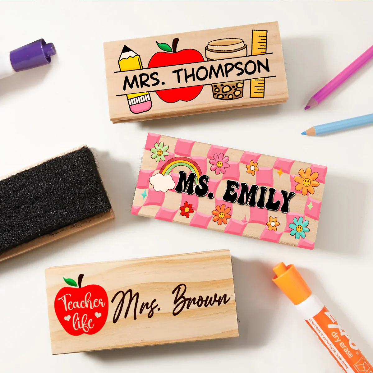 Personalized Teacher Whiteboard Eraser, Custom Teacher Appreciation Gifts, Chalkboard Eraser with Marker, Preschool Teacher Name gifts - Image 7