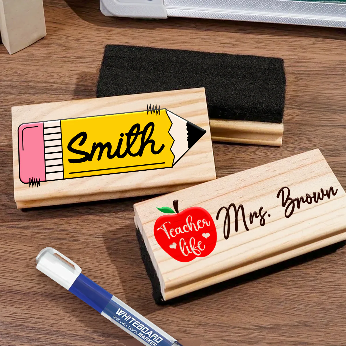 Personalized Teacher Whiteboard Eraser, Custom Teacher Appreciation Gifts, Chalkboard Eraser with Marker, Preschool Teacher Name gifts - Image 9