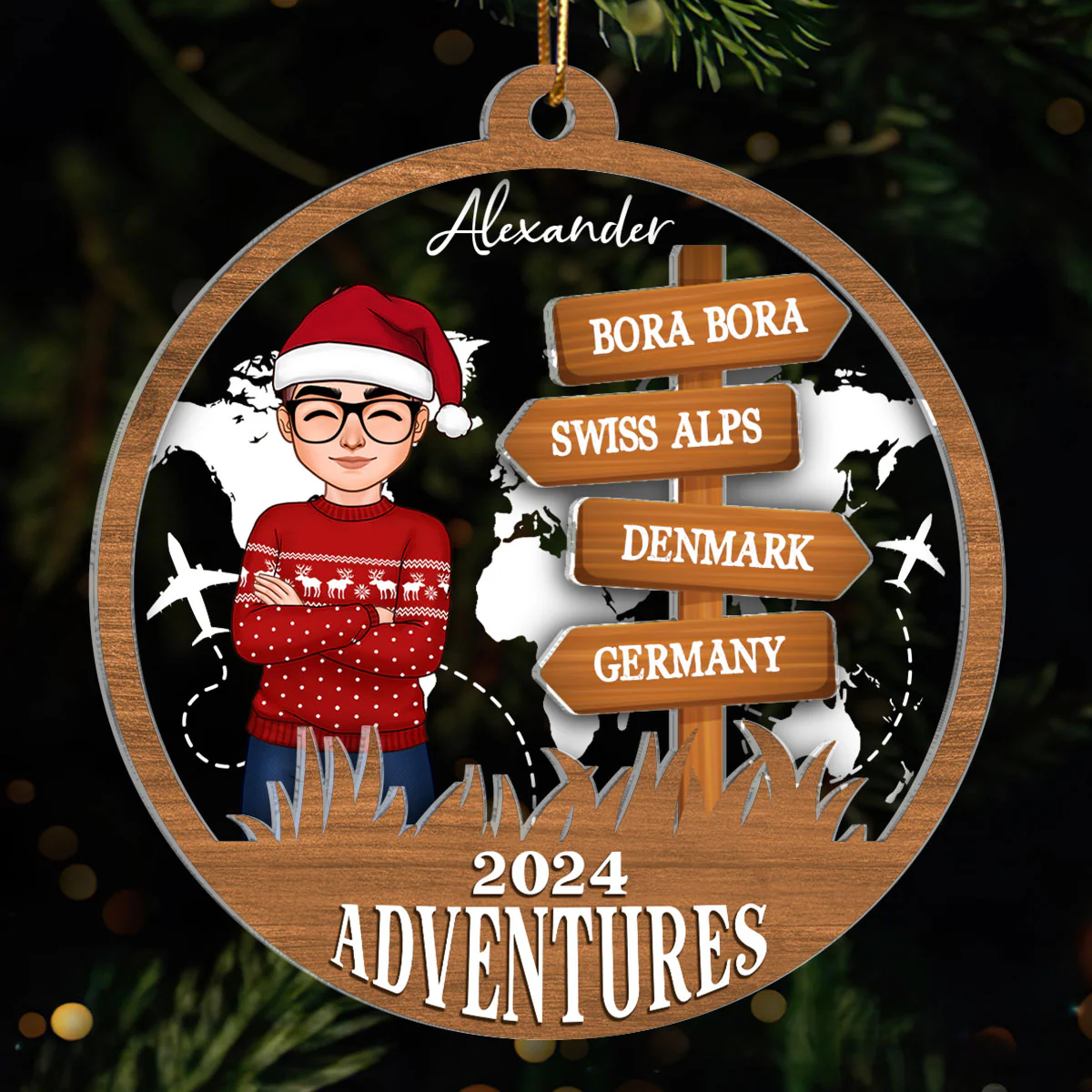 Personalized Travel Adventure Ornament, Custom Traveling Destination Ornament, Travel Gift, Christmas Gift, Gift for Travelers