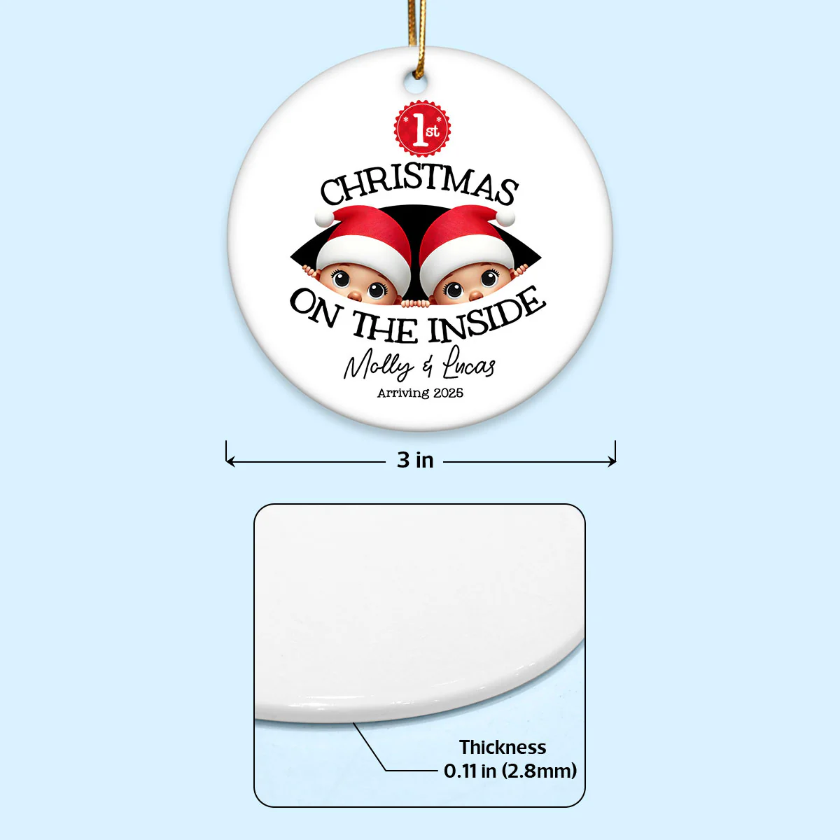 Personalized Twins Baby's First Christmas On the Inside Ornament, Custom Pregnancy Reveal Ornament, Expecting Parents - Image 10
