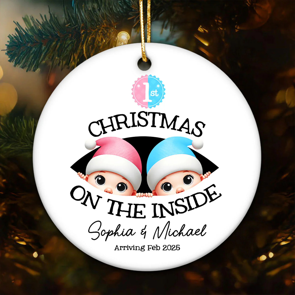 Personalized Twins Baby's First Christmas On the Inside Ornament, Custom Pregnancy Reveal Ornament, Expecting Parents - Image 2
