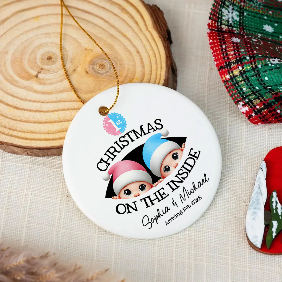 Personalized Twins Baby's First Christmas On the Inside Ornament, Custom Pregnancy Reveal Ornament, Expecting Parents - Image 4