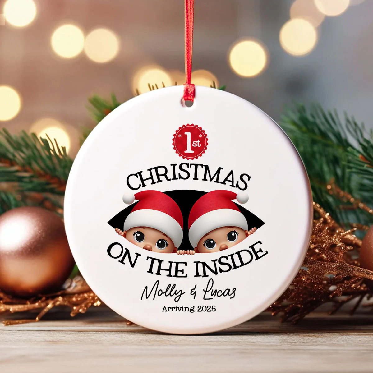 Personalized Twins Baby's First Christmas On the Inside Ornament, Custom Pregnancy Reveal Ornament, Expecting Parents - Image 5