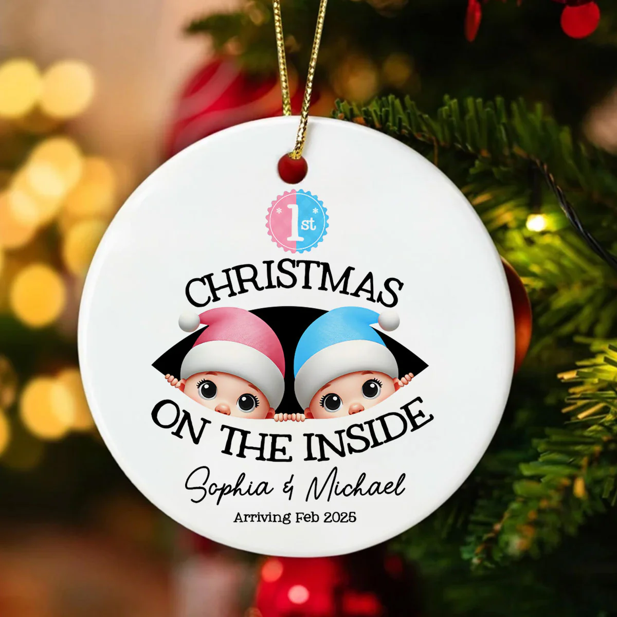 Personalized Twins Baby's First Christmas On the Inside Ornament, Custom Pregnancy Reveal Ornament, Expecting Parents - Image 6
