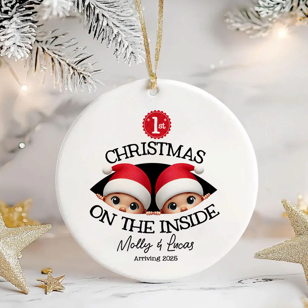 Personalized Twins Baby's First Christmas On the Inside Ornament, Custom Pregnancy Reveal Ornament, Expecting Parents - Image 7