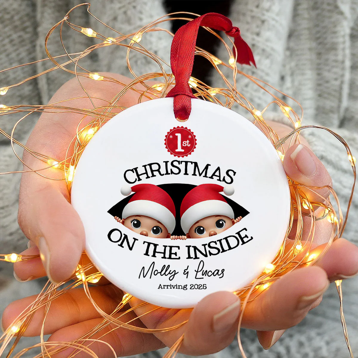 Personalized Twins Baby's First Christmas On the Inside Ornament, Custom Pregnancy Reveal Ornament, Expecting Parents - Image 9