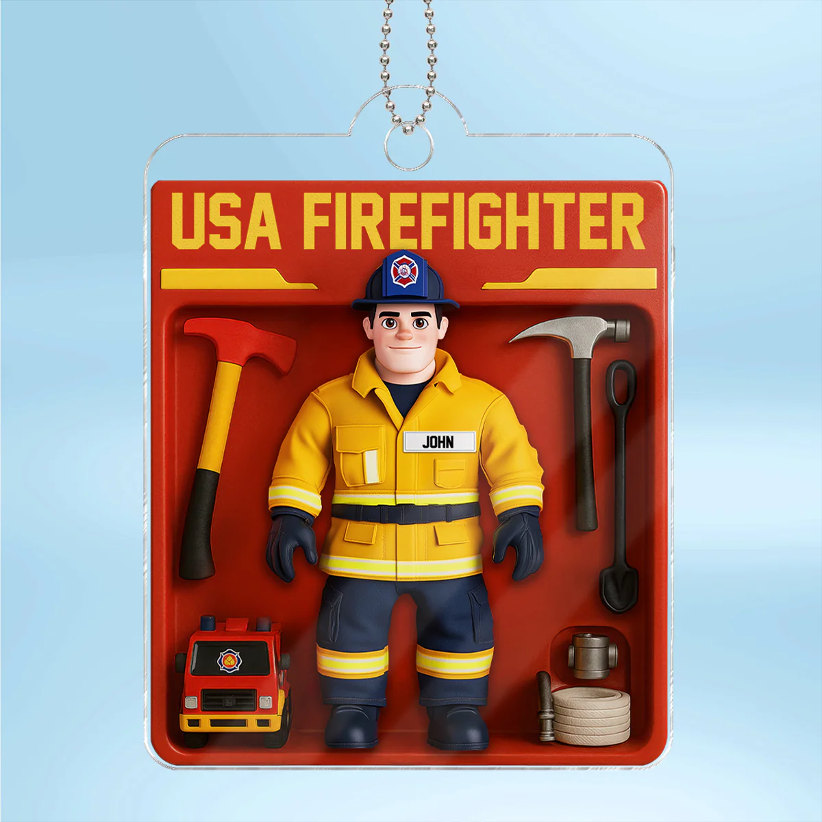 Personalized USA Firefighter Acrylic Car Hanger, Custom Figure for Firefighters - Image 3