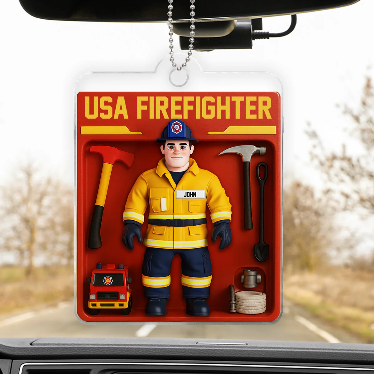 Personalized USA Firefighter Acrylic Car Hanger, Custom Figure for Firefighters - Image 4