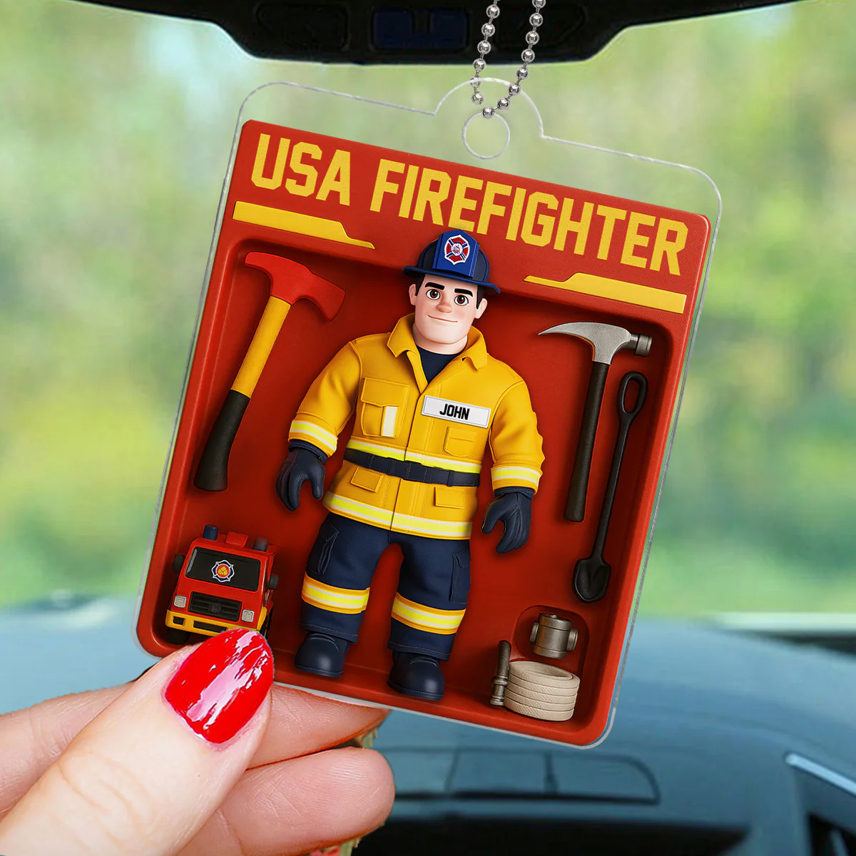 Personalized USA Firefighter Acrylic Car Hanger, Custom Figure for Firefighters - Image 5