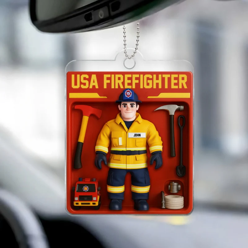 Personalized USA Firefighter Acrylic Car Hanger, Custom Figure for Firefighters - Image 7