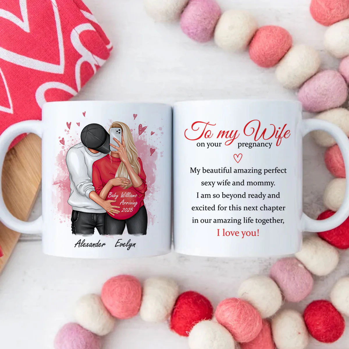 Personalized  Pregnant Wife Mug, Hugging Couple, Expecting From Husband Gift, Mom To Be Vday Gift, Romantic Pregnancy Gift
