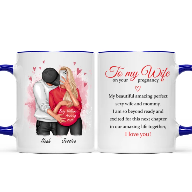 Personalized  Pregnant Wife Mug, Hugging Couple, Expecting From Husband Gift, Mom To Be Vday Gift, Romantic Pregnancy Gift - Image 10