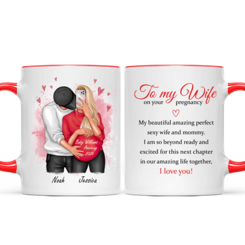 Personalized  Pregnant Wife Mug, Hugging Couple, Expecting From Husband Gift, Mom To Be Vday Gift, Romantic Pregnancy Gift - Image 11
