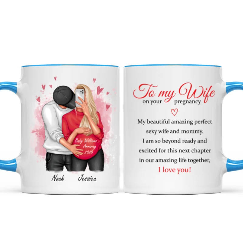 Personalized  Pregnant Wife Mug, Hugging Couple, Expecting From Husband Gift, Mom To Be Vday Gift, Romantic Pregnancy Gift - Image 12