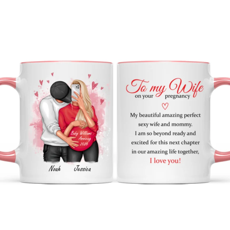 Personalized  Pregnant Wife Mug, Hugging Couple, Expecting From Husband Gift, Mom To Be Vday Gift, Romantic Pregnancy Gift - Image 13