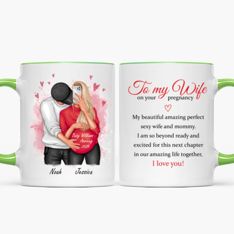 Personalized  Pregnant Wife Mug, Hugging Couple, Expecting From Husband Gift, Mom To Be Vday Gift, Romantic Pregnancy Gift - Image 16