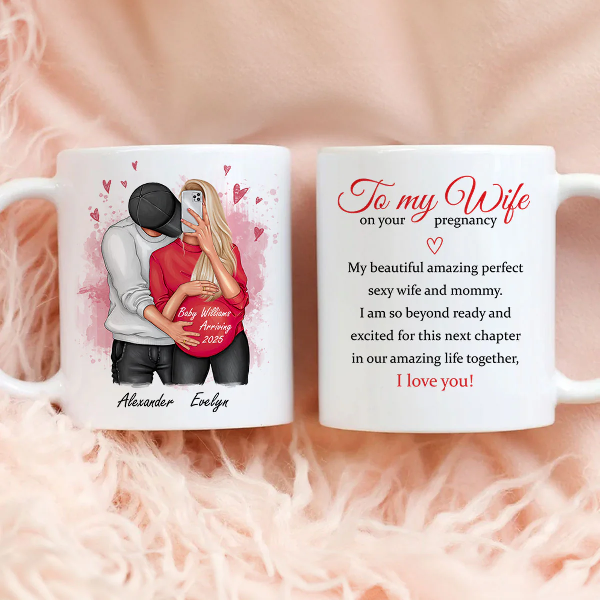 Personalized  Pregnant Wife Mug, Hugging Couple, Expecting From Husband Gift, Mom To Be Vday Gift, Romantic Pregnancy Gift - Image 2