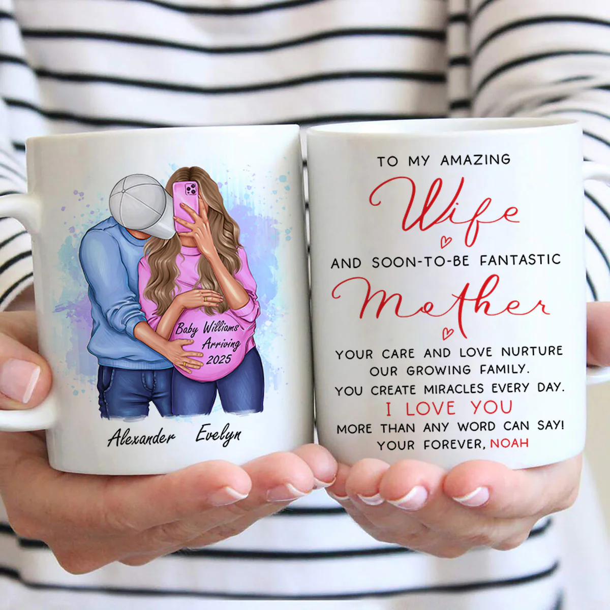 Personalized  Pregnant Wife Mug, Hugging Couple, Expecting From Husband Gift, Mom To Be Vday Gift, Romantic Pregnancy Gift - Image 4