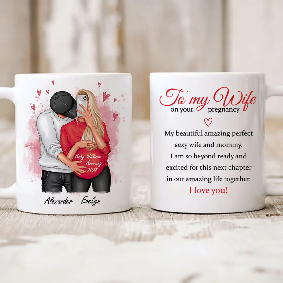 Personalized  Pregnant Wife Mug, Hugging Couple, Expecting From Husband Gift, Mom To Be Vday Gift, Romantic Pregnancy Gift - Image 5