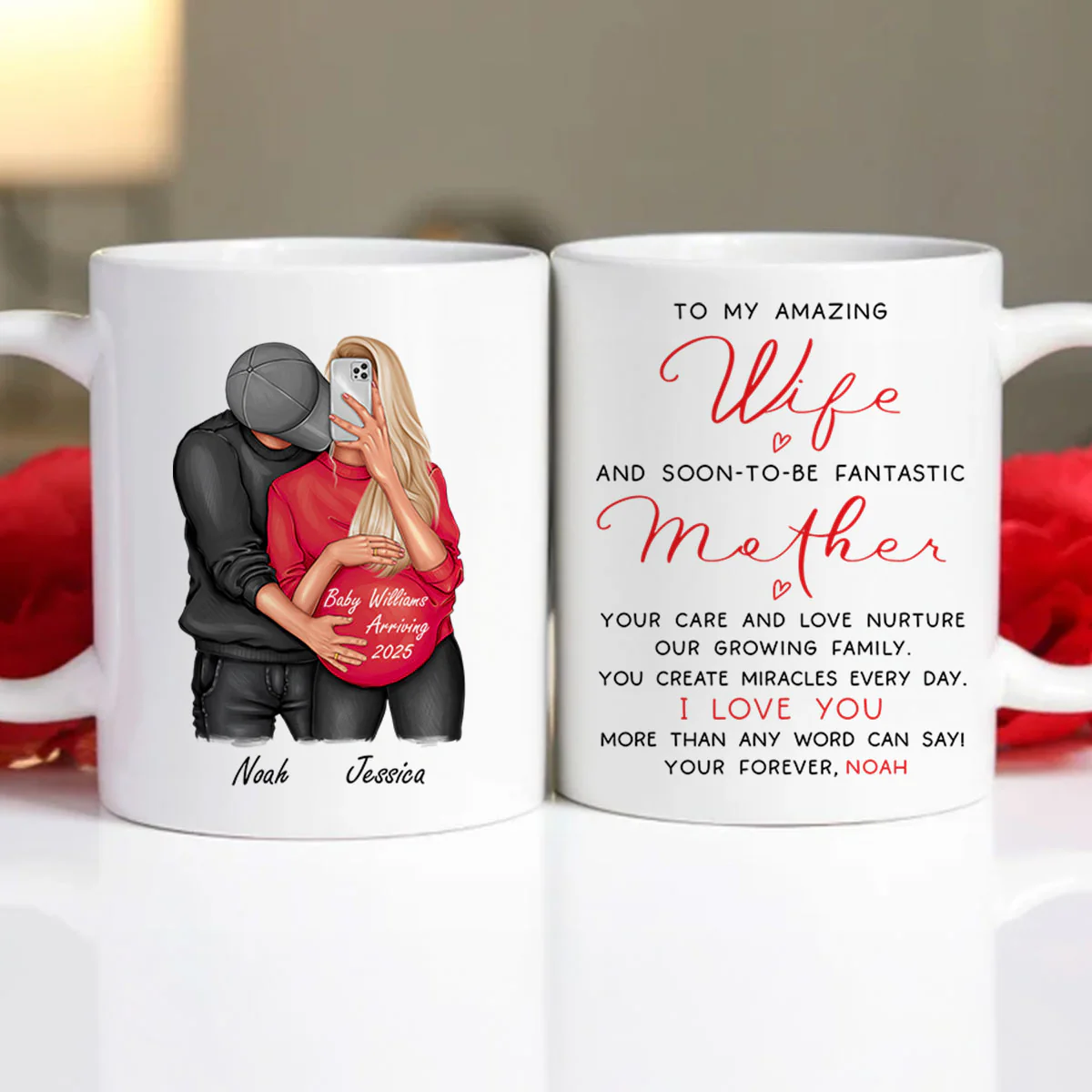 Personalized  Pregnant Wife Mug, Hugging Couple, Expecting From Husband Gift, Mom To Be Vday Gift, Romantic Pregnancy Gift - Image 6