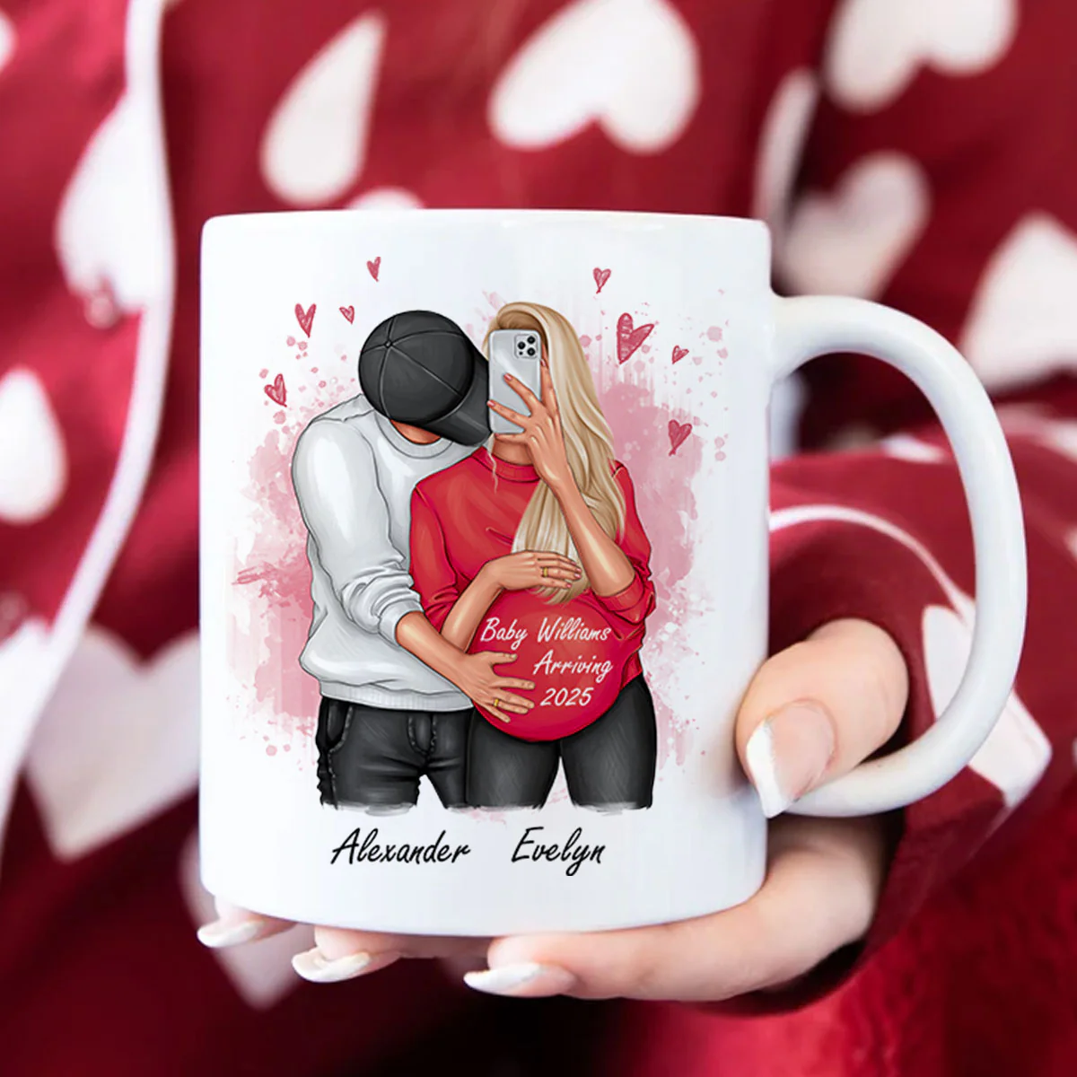 Personalized  Pregnant Wife Mug, Hugging Couple, Expecting From Husband Gift, Mom To Be Vday Gift, Romantic Pregnancy Gift - Image 7