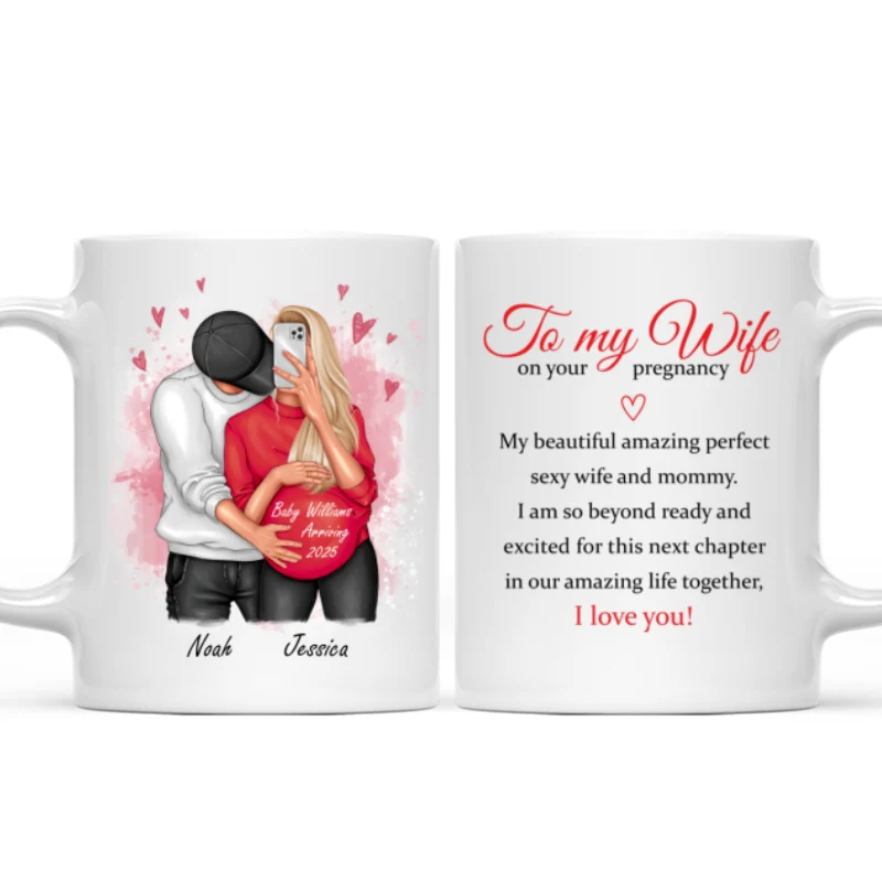 Personalized  Pregnant Wife Mug, Hugging Couple, Expecting From Husband Gift, Mom To Be Vday Gift, Romantic Pregnancy Gift - Image 8