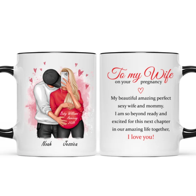 Personalized  Pregnant Wife Mug, Hugging Couple, Expecting From Husband Gift, Mom To Be Vday Gift, Romantic Pregnancy Gift - Image 9