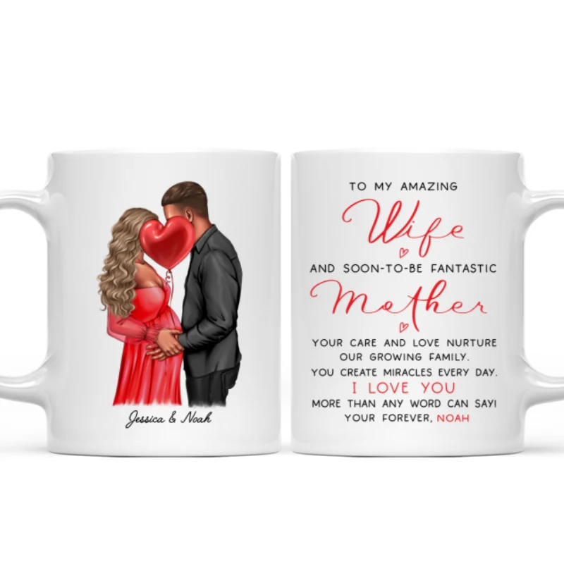 Personalized Pregnant Wife Mug, Kissing Couple, Expecting From Husband Gift, Mom To Be Vday Gift, Romantic Pregnancy Gift - Image 8