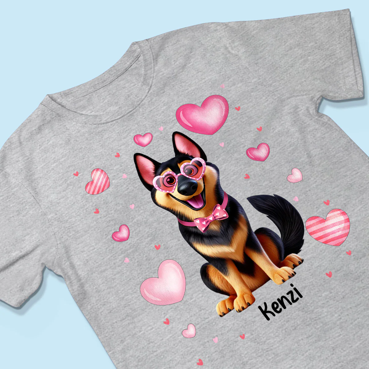 Personalized  Shirt For Dog Lovers, 3D Cute Dogs, Bow Coquette Red Pink Hearts - Image 2