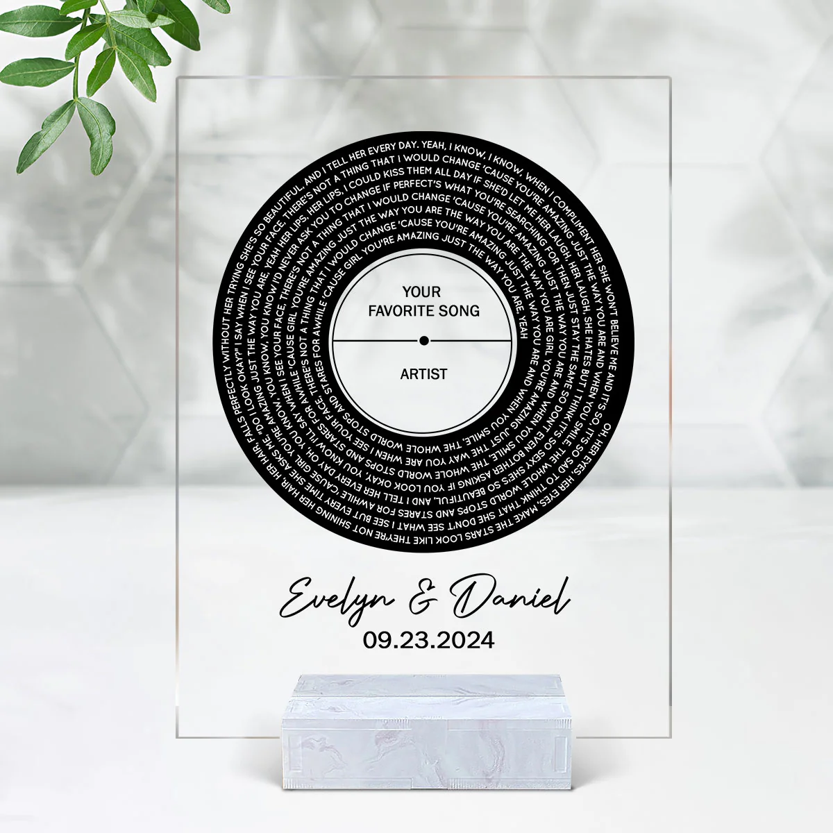 Personalized Vinyl Record Song with Lyrics on Acrylic with Stand, Gift, Personalized Gift for Her, Gift for Him, Wedding Song Gift
