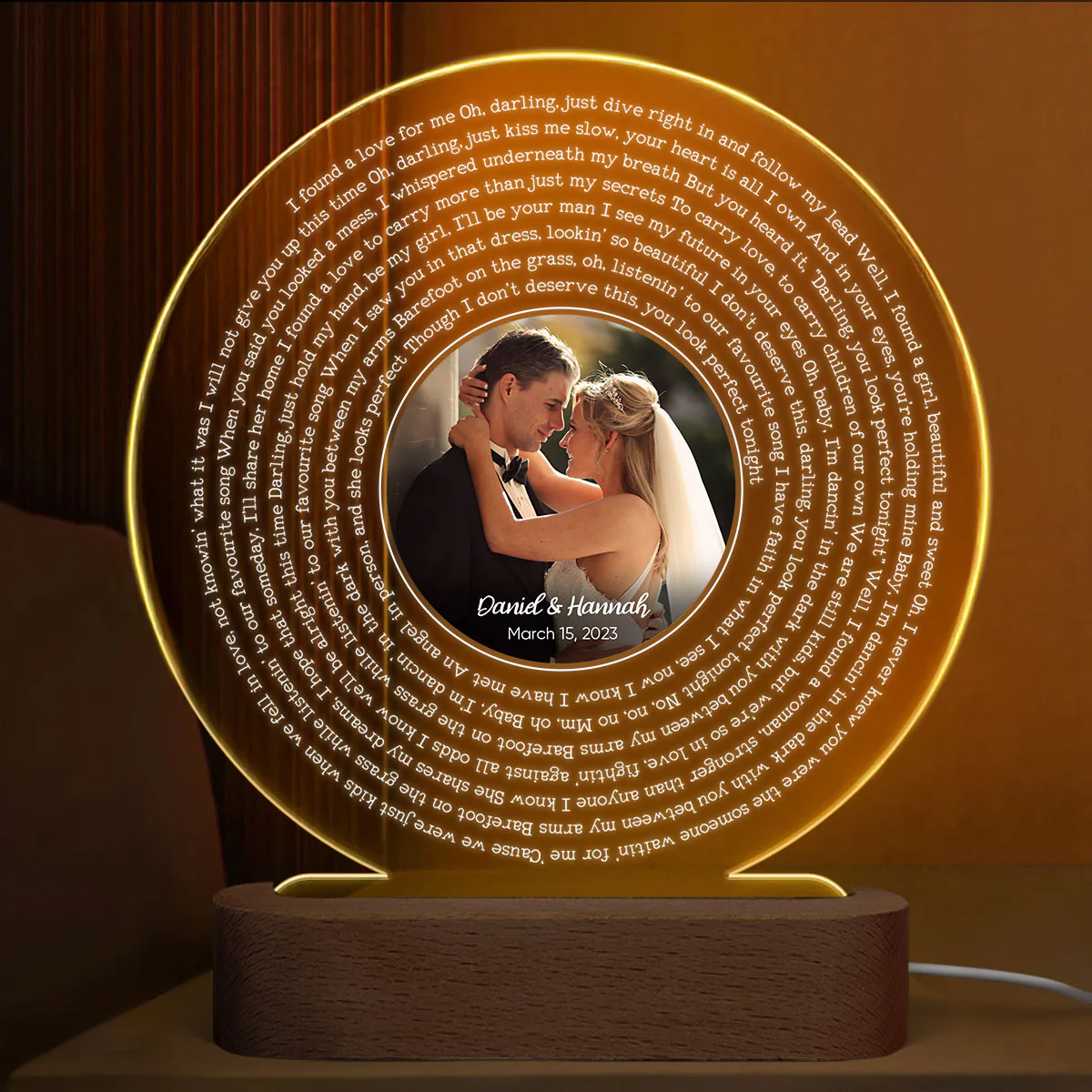 Personalized Vinyl Record Song with Lyrics Personalized Acrylic Circle LED Night Light, Personalized Gift for Her for Him, Wedding Song Gift - Image 2