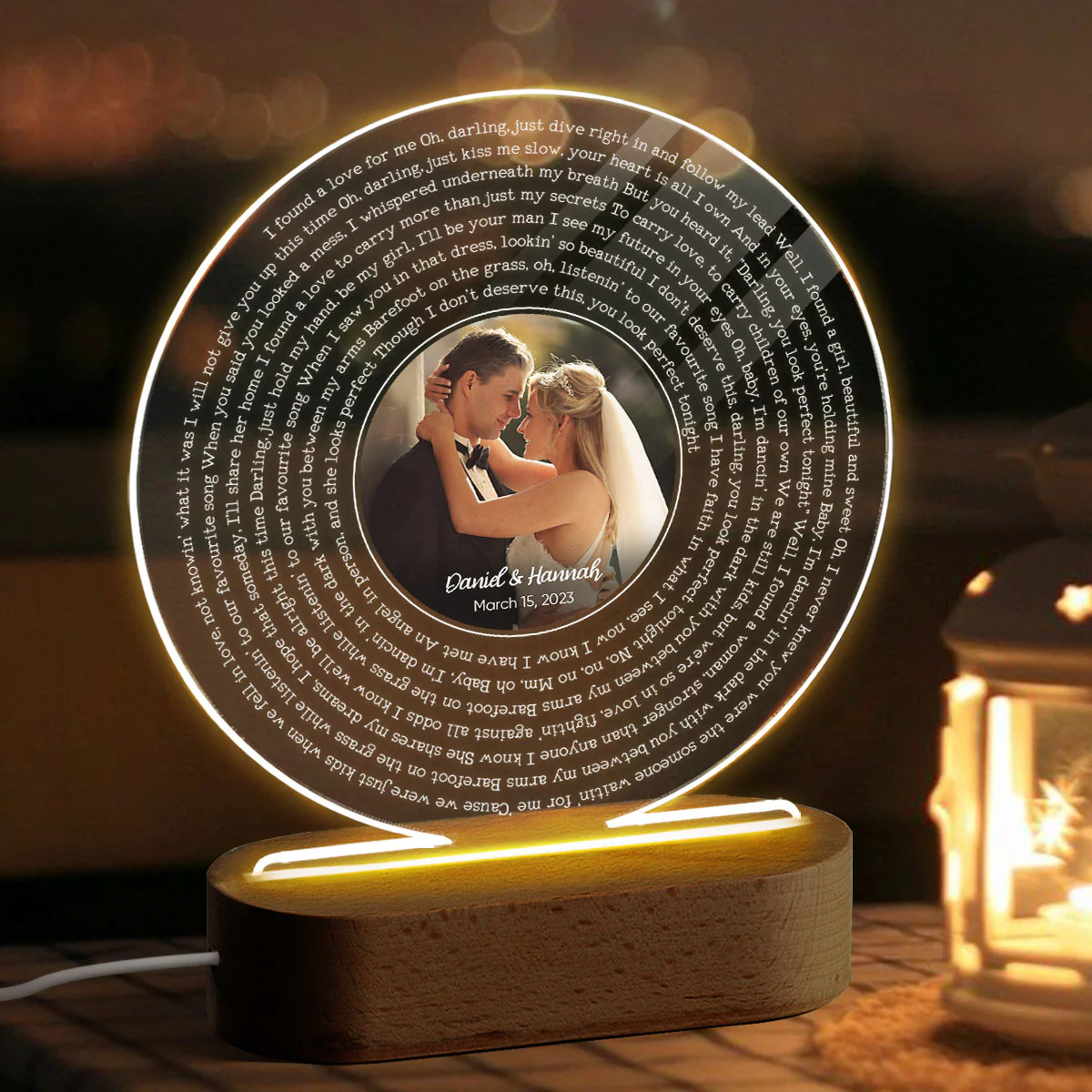 Personalized Vinyl Record Song with Lyrics Personalized Acrylic Circle LED Night Light, Personalized Gift for Her for Him, Wedding Song Gift - Image 3