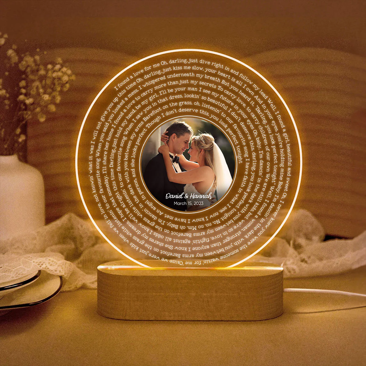 Personalized Vinyl Record Song with Lyrics Personalized Acrylic Circle LED Night Light, Personalized Gift for Her for Him, Wedding Song Gift - Image 4