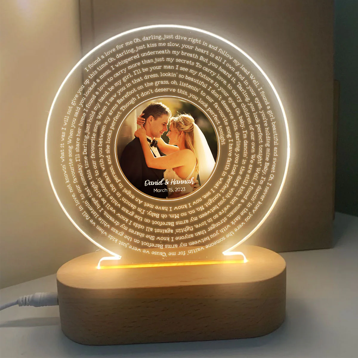 Personalized Vinyl Record Song with Lyrics Personalized Acrylic Circle LED Night Light, Personalized Gift for Her for Him, Wedding Song Gift - Image 6