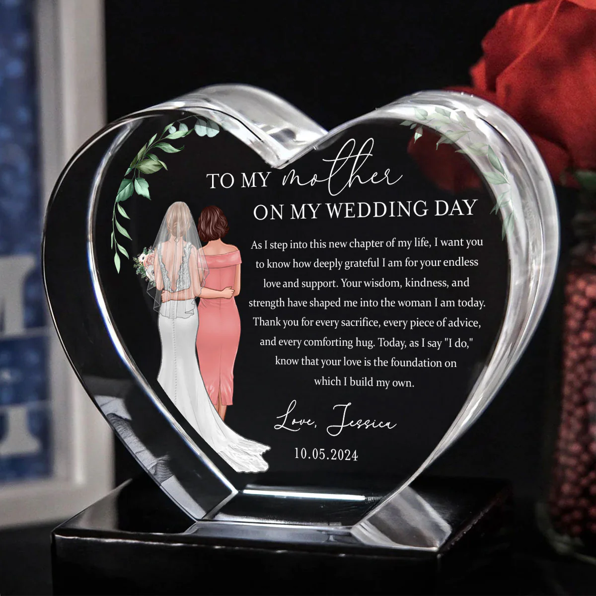 Personalized Wedding Mother of the Bride Gift from Daughter, a Treasure Forever Custom Premium Crystal Heart LED, Free Shipping Included - Image 2