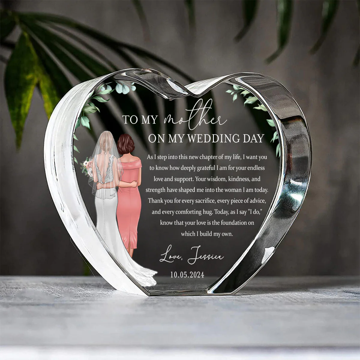 Personalized Wedding Mother of the Bride Gift from Daughter, a Treasure Forever Custom Premium Crystal Heart LED, Free Shipping Included - Image 3